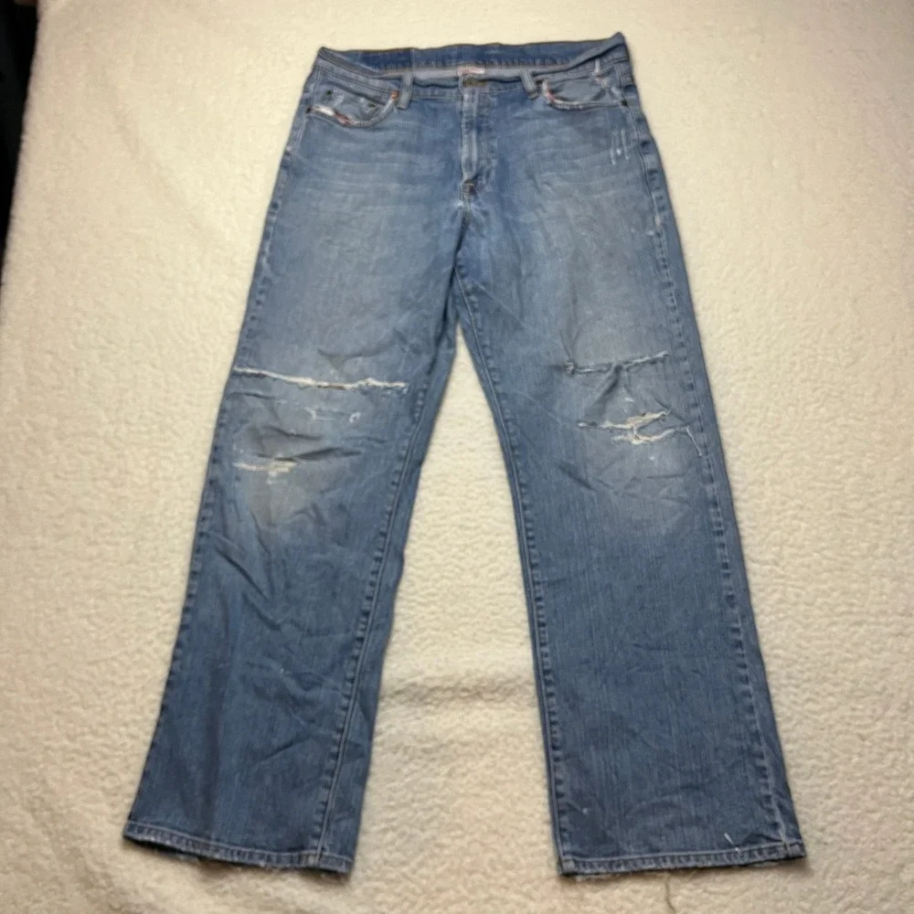 Lucky Brand Jeans Mens 32 Blue Straight Leg Short Distressed Dungarees Denim‎